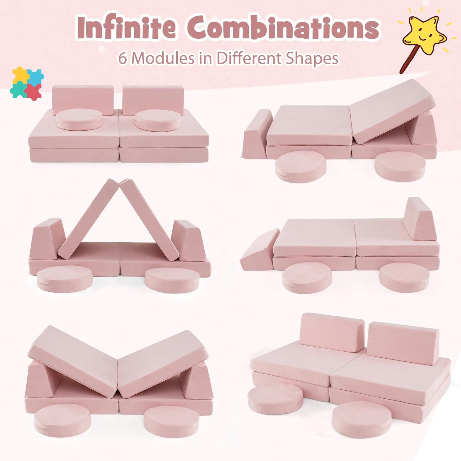 HONEY JOY 6 PCS Modular Convertible Kids Play-Couch The AuDHD Store