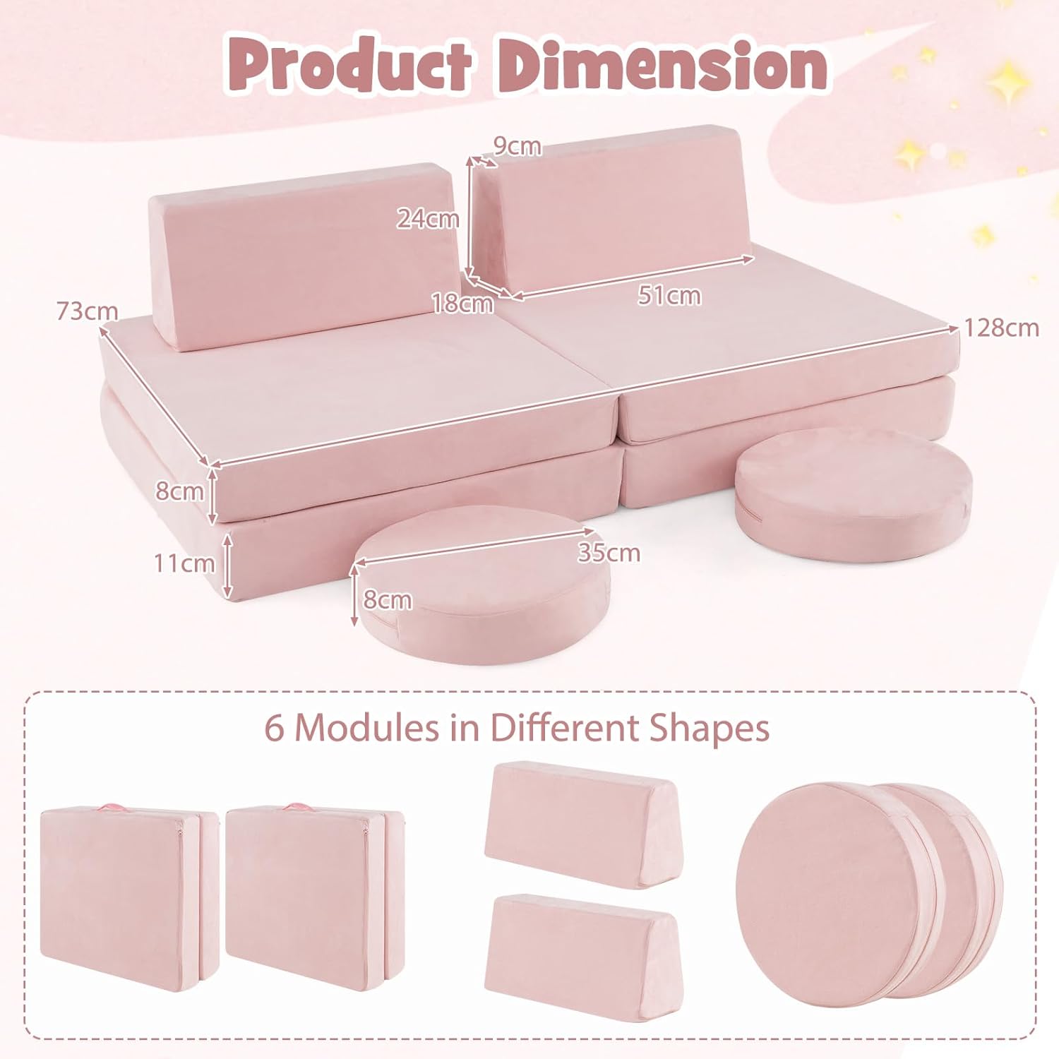 HONEY JOY 6 PCS Modular Convertible Kids Play-Couch The AuDHD Store