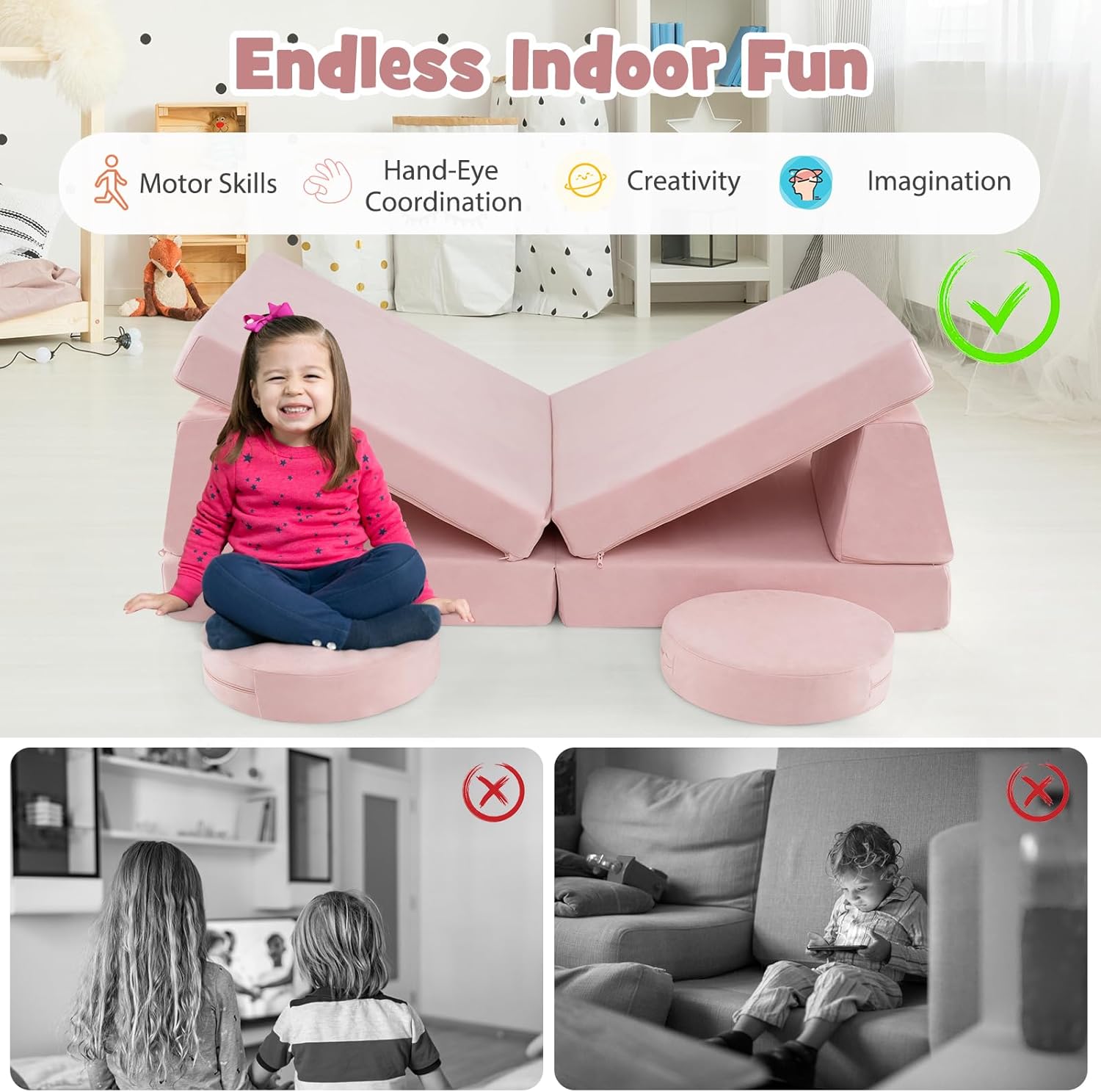 HONEY JOY 6 PCS Modular Convertible Kids Play-Couch The AuDHD Store