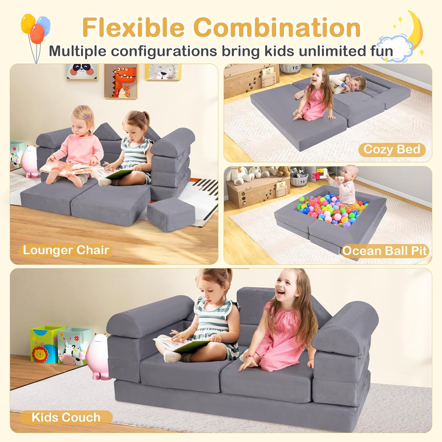HONEY JOY 9 PCS Modular Convertible Kids Play-Couch The AuDHD Store