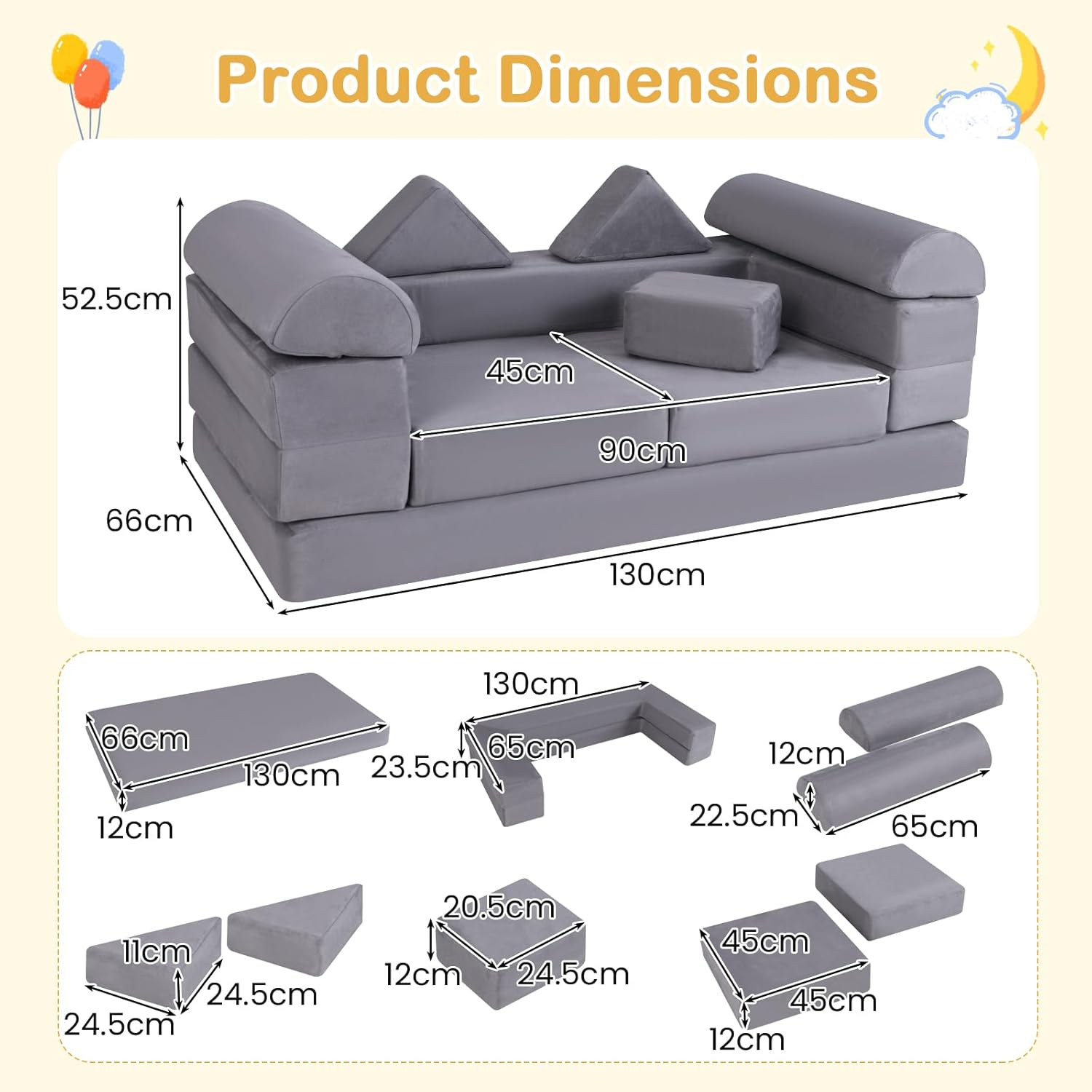 HONEY JOY 9 PCS Modular Convertible Kids Play-Couch The AuDHD Store