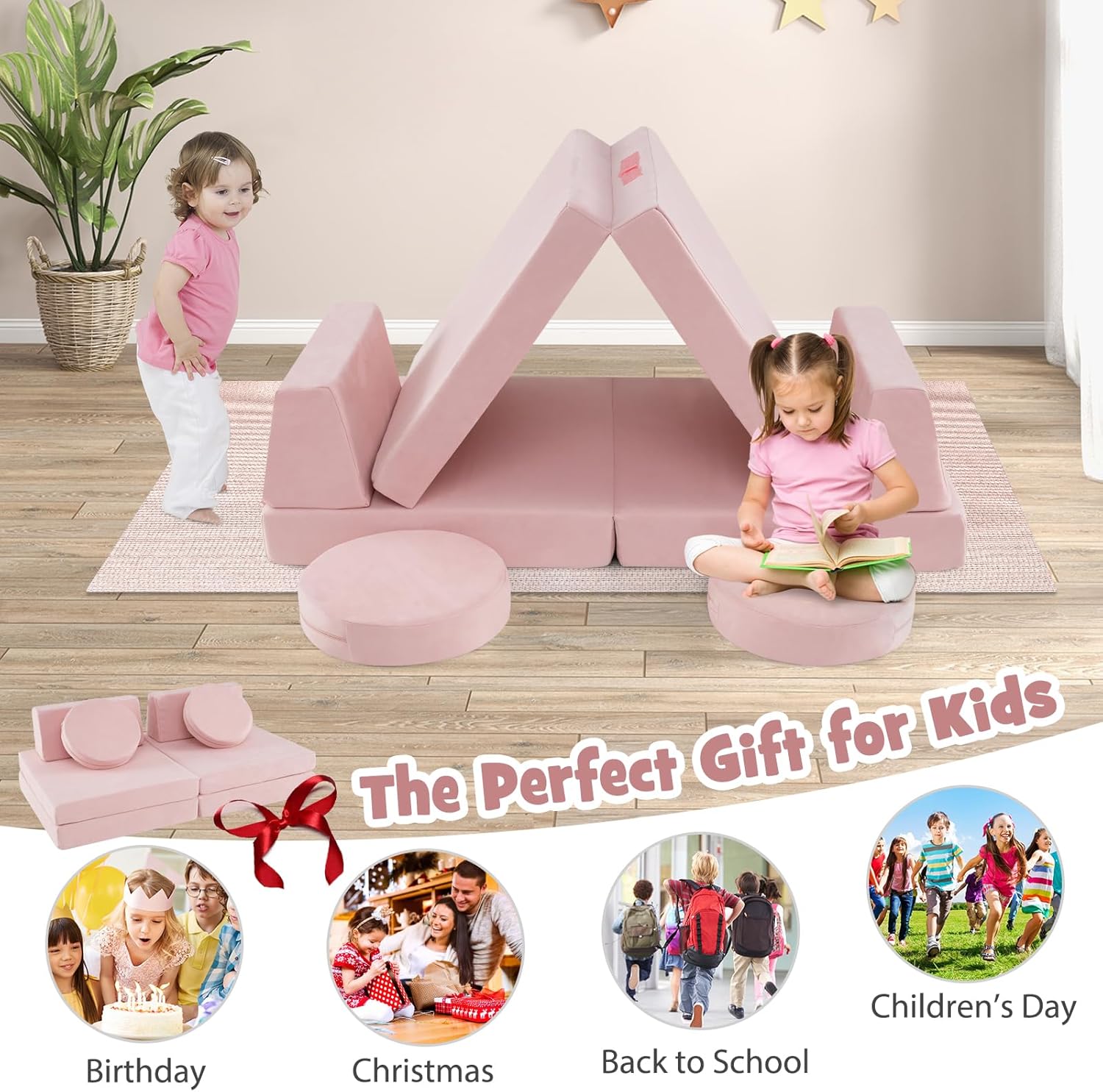 HONEY JOY 6 PCS Modular Convertible Kids Play-Couch The AuDHD Store