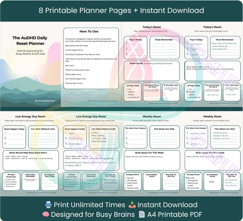 AuDHD Daily Reset Planner | Printable ADHD & Autism Friendly Planner PDF