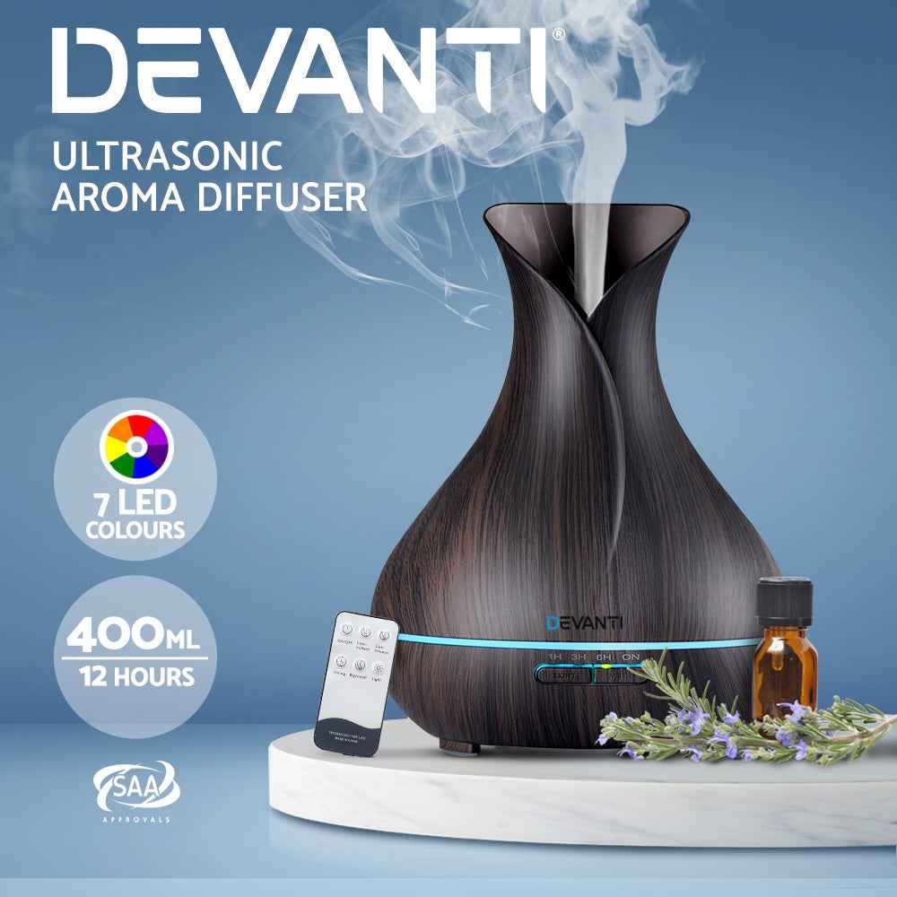 Devanti Aroma Diffuser Aromatherapy Dark Wood 400ml The AuDHD Store
