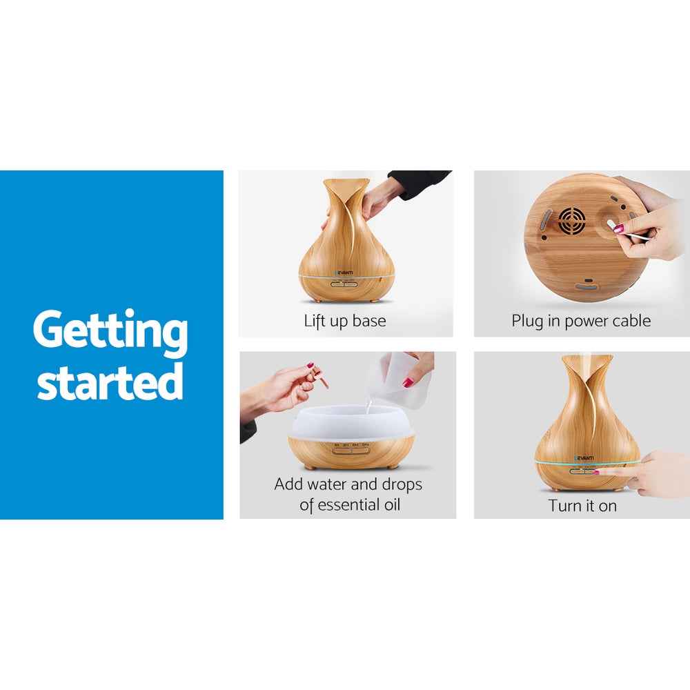 Devanti Aroma Diffuser Aromatherapy Light Wood 400ml The AuDHD Store