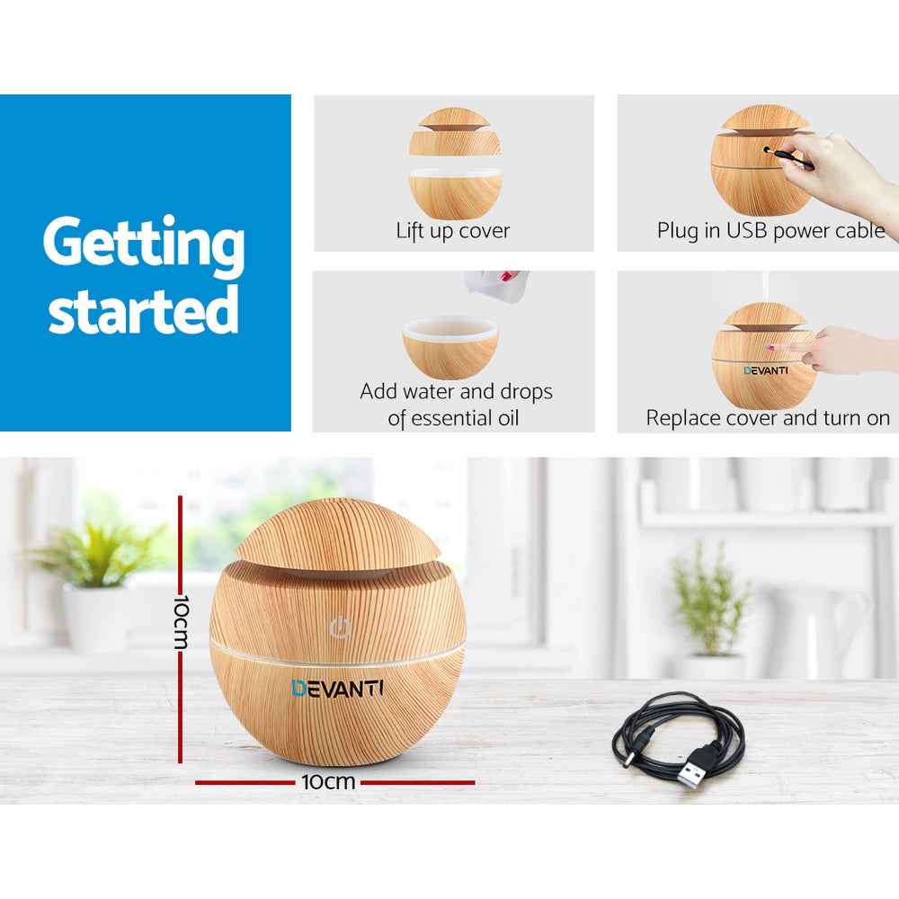 Devanti Aroma Diffuser Aromatherapy Light Wood 130ml The AuDHD Store