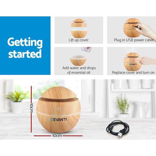 Devanti Aroma Diffuser Aromatherapy Light Wood 130ml The AuDHD Store