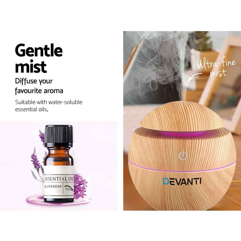 Devanti Aroma Diffuser Aromatherapy Light Wood 130ml The AuDHD Store