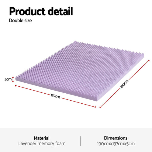Giselle 5cm Lavender Infused Memory Foam Mattress Topper Size: Double The AuDHD Store