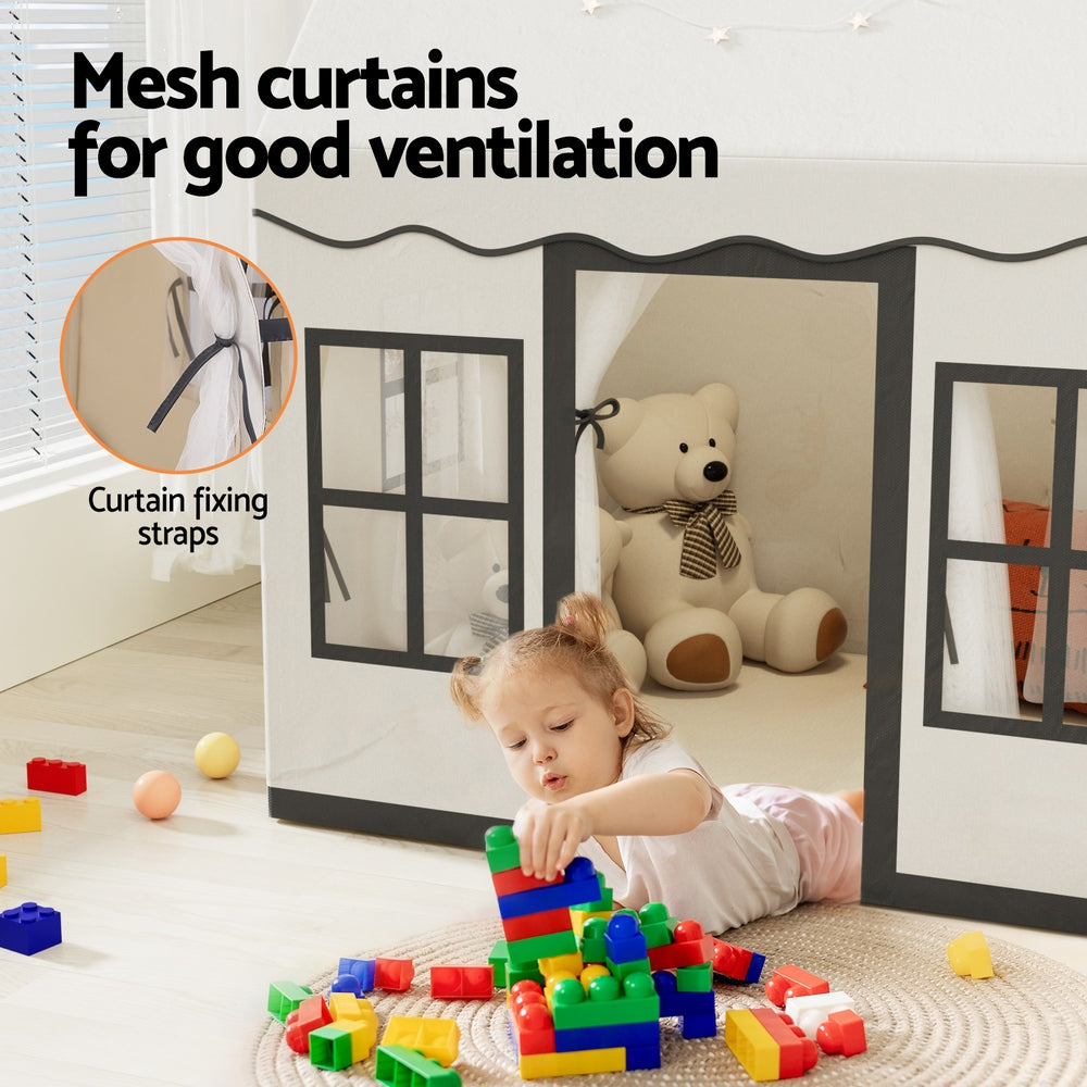 Keezi Kids Play Tent Playhouse Castle with String Lights, Floor Mat and Side Pocket The AuDHD Store