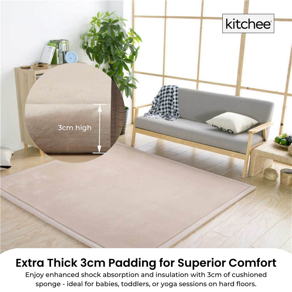 Kitchee Foam Floor Mat 150x200cm - Padded Thick Deep Soft Tatami Style Rug Cream