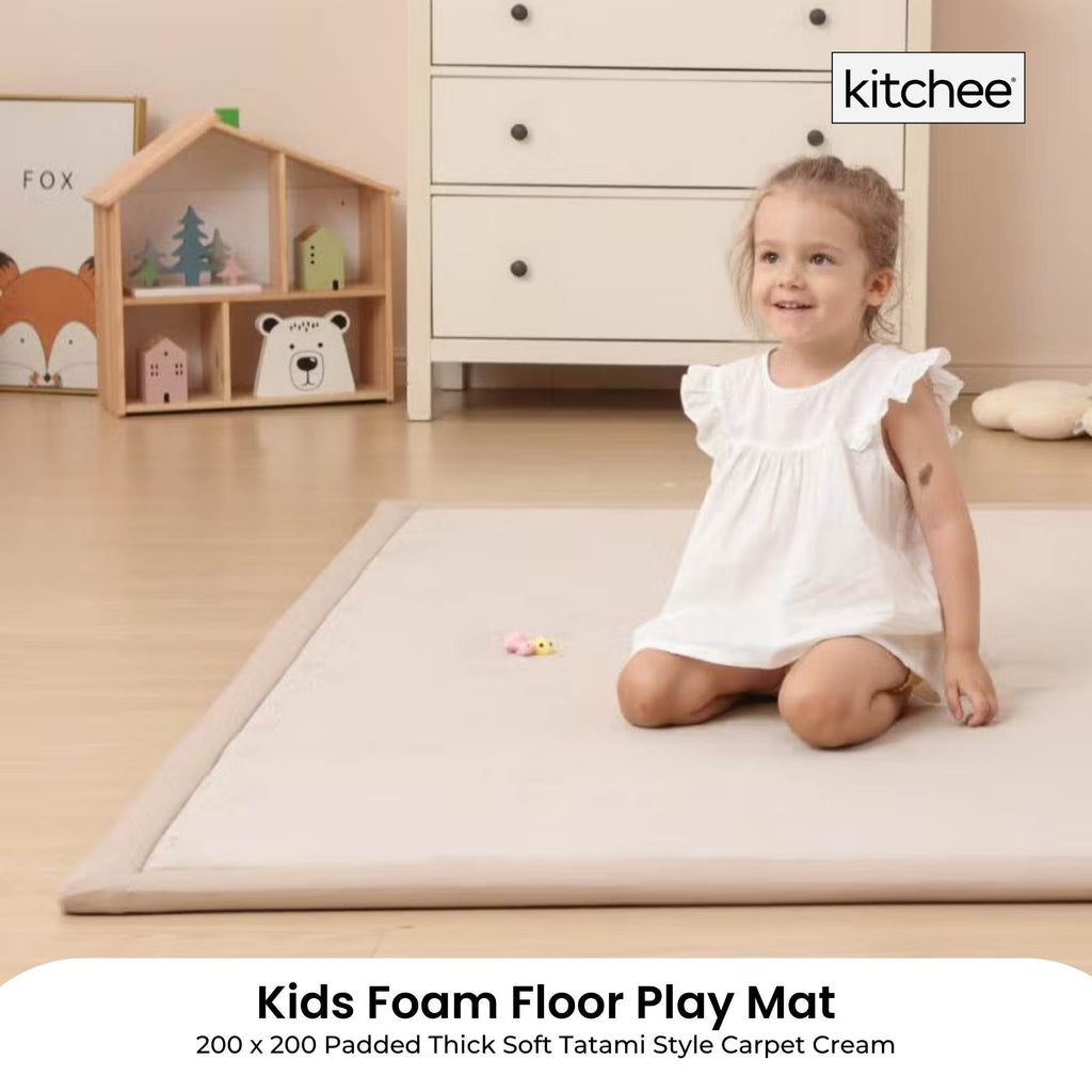 Kitchee Kids Foam Floor Play Mat 200x200cm – Padded, Thick and Soft in Cream The AuDHD Store