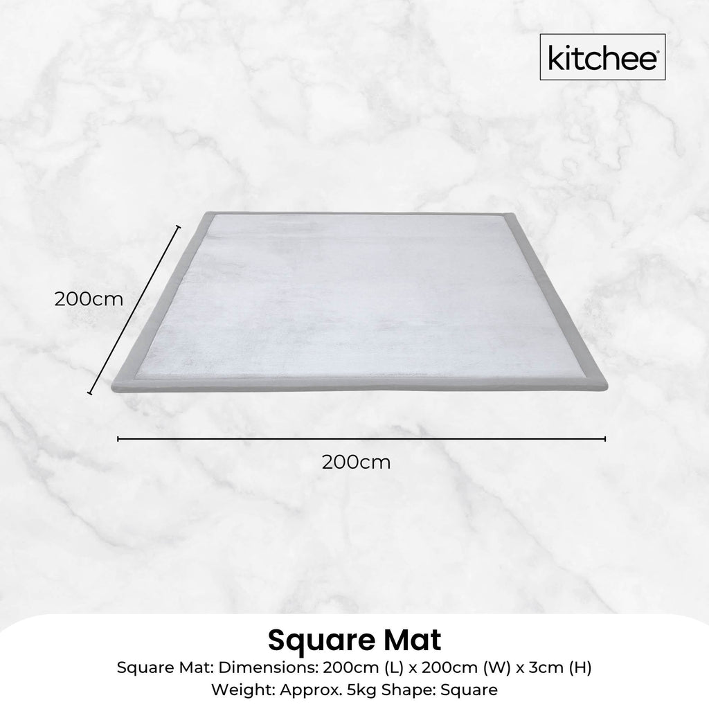 Kitchee Foam Floor Mat 200x200cm - Padded Thick Deep Soft Tatami Style Rug Grey