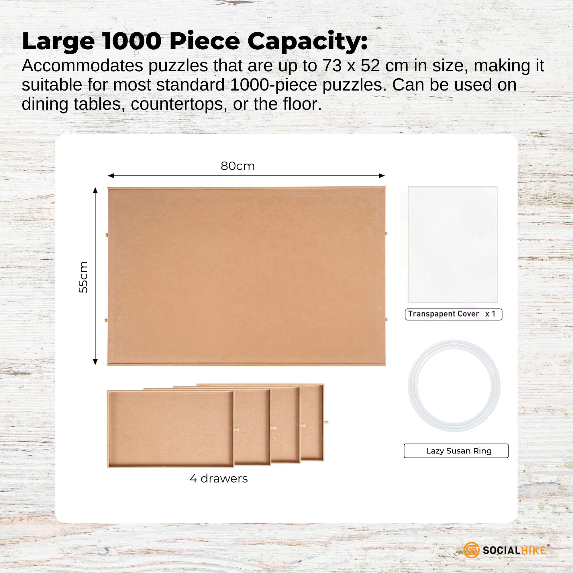 Rotating Puzzle Board - 1000pc capacity with 4 Drawers and Cover