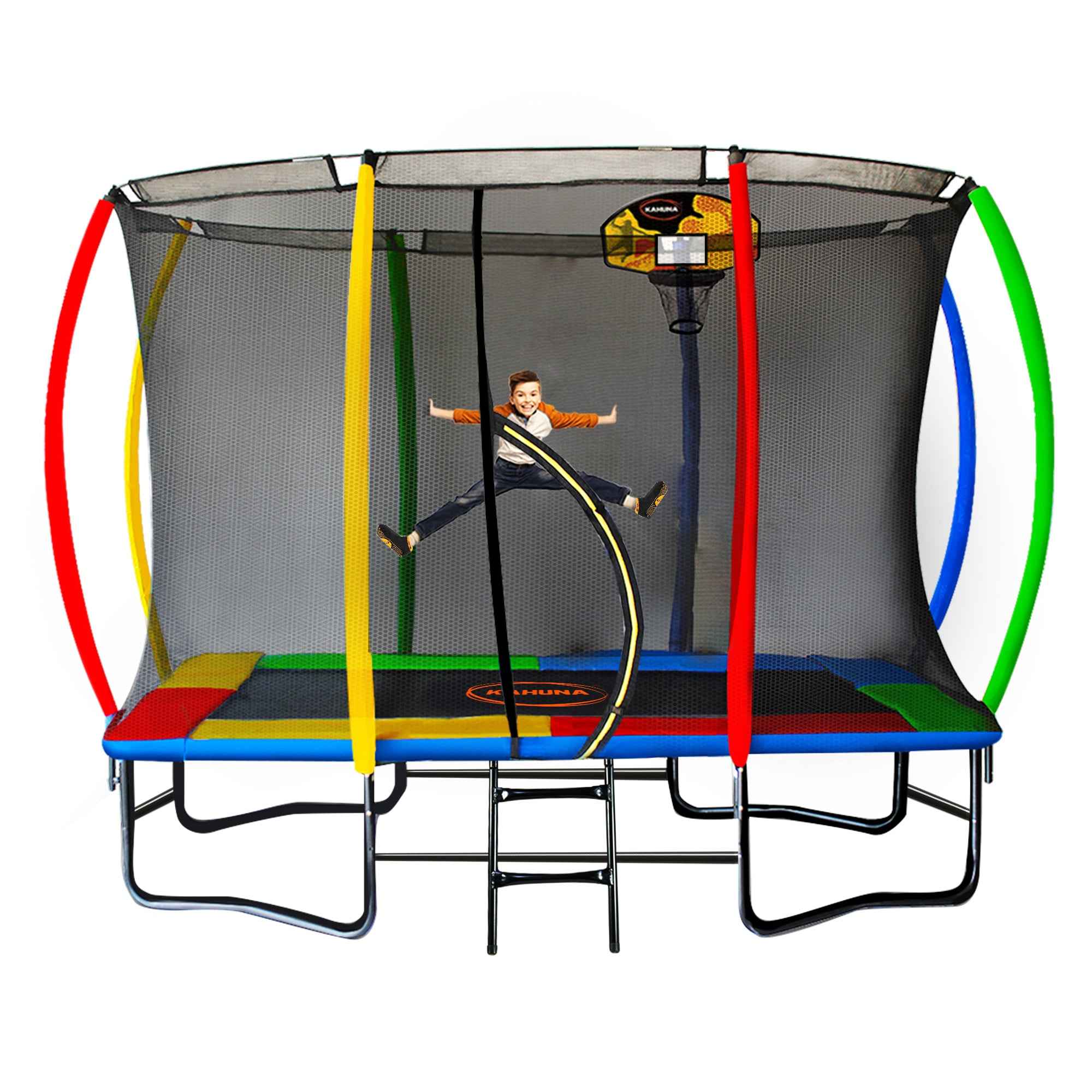 Kahuna 6ft x 9ft Rectangular Trampoline with Basketball Set – Rainbow The AuDHD Store