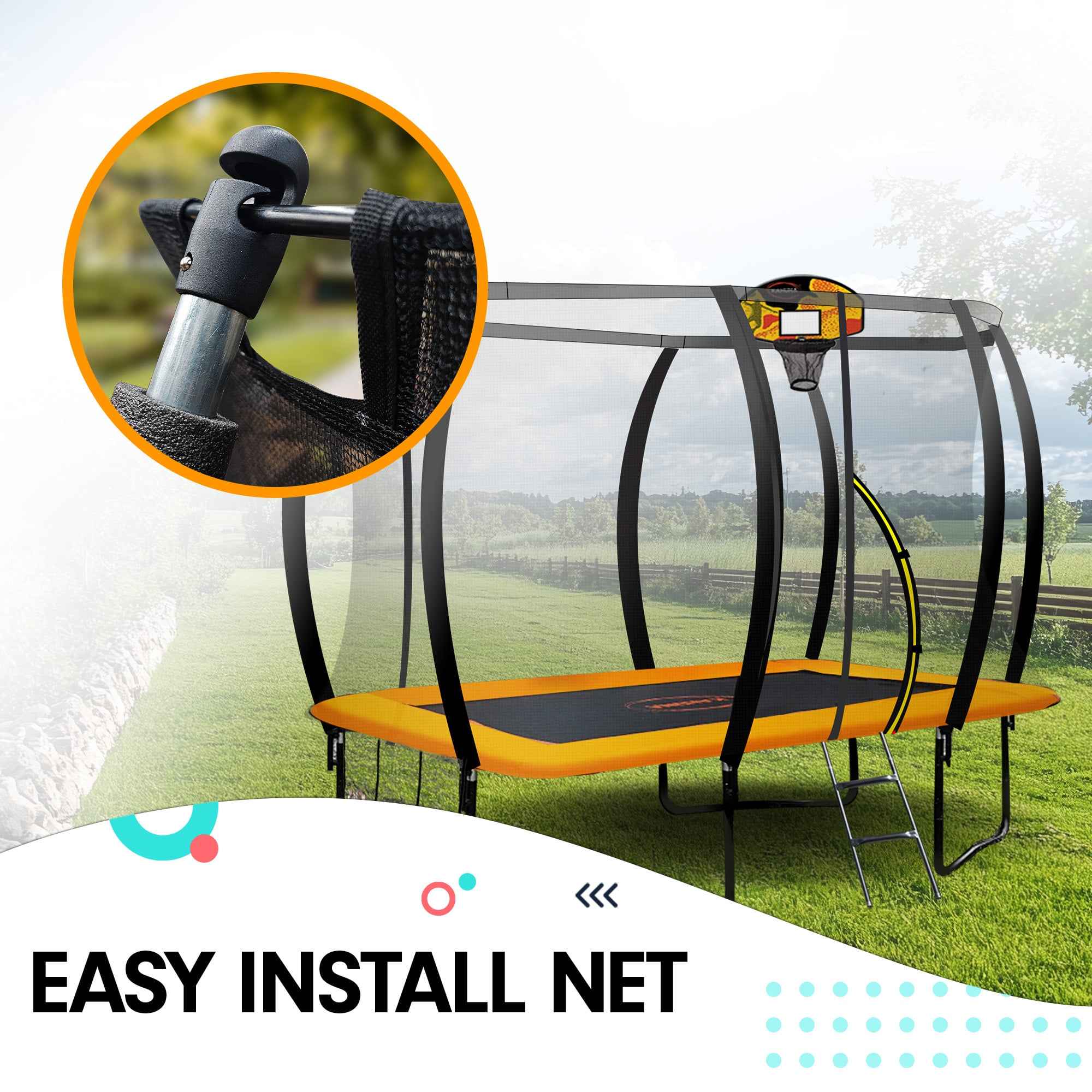 Kahuna Rectangular Trampoline 6x9ft with LED Basketball Set – Rainbow The AuDHD Store