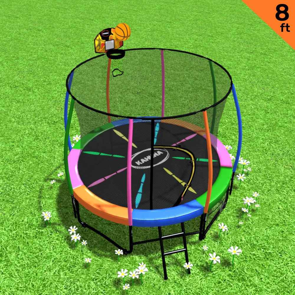 Kahuna 8ft Trampoline with Basketball Hoop Set – Rainbow The AuDHD Store