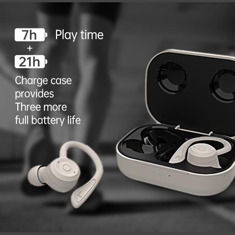 Waterproof T20 Bluetooth Earphones with Charging Box and Noise-cancelling Hooks - Black The AuDHD Store