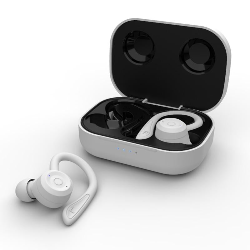 Waterproof T20 Bluetooth Earphones with Charging Box and Noise-cancelling Hooks - White The AuDHD Store