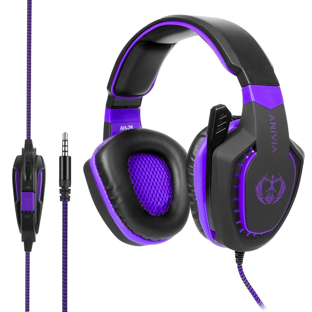 3.5Mm Noise-Canceling Gaming Headset With Retractable Mic 2M Cable Purple The AuDHD Store