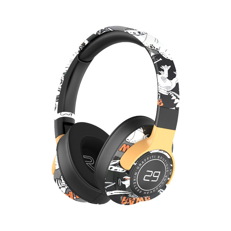 Graffiti Wireless Over-Ear Headphones - Bluetooth 5.1 with HIFI 360 Surround Sound and 12H Playtime Black The AuDHD Store