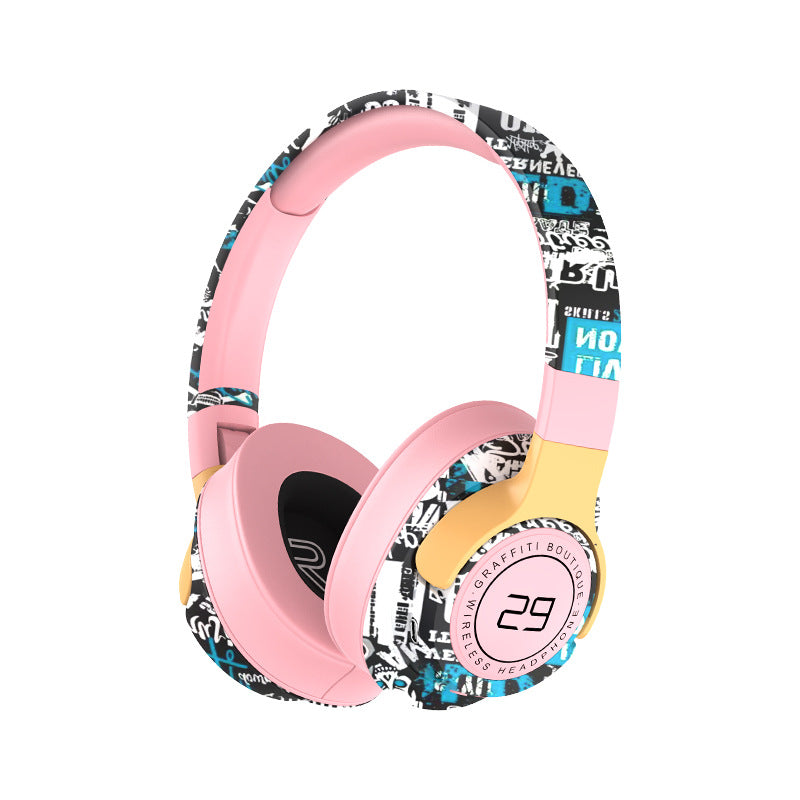 Trendy Graffiti Wireless Over-Ear Headphones - Bluetooth 5.1, HIFI 360 Surround Sound, 12H Playtime, Low Latency(pink) The AuDHD Store