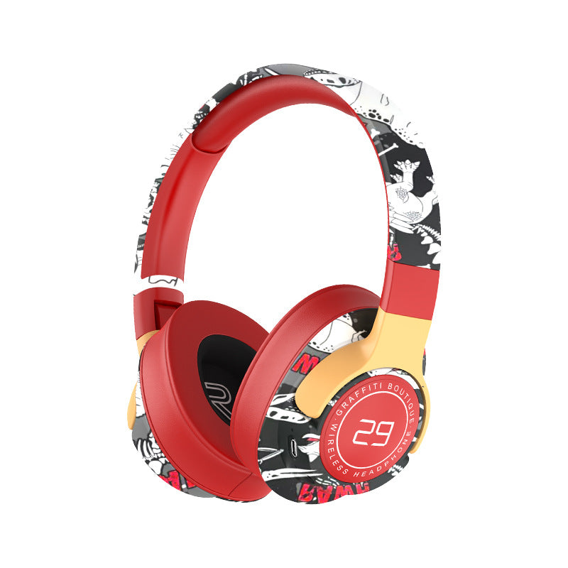 Trendy Graffiti Wireless Over-Ear Headphones - Bluetooth 5.1, HIFI 360 Surround Sound, 12H Playtime, Low Latency(red) The AuDHD Store