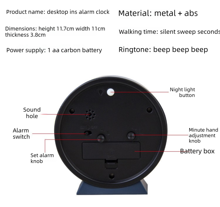 Non-Ticking Analogue Alarm Clock with Night Light for Bedside or Office The AuDHD Store