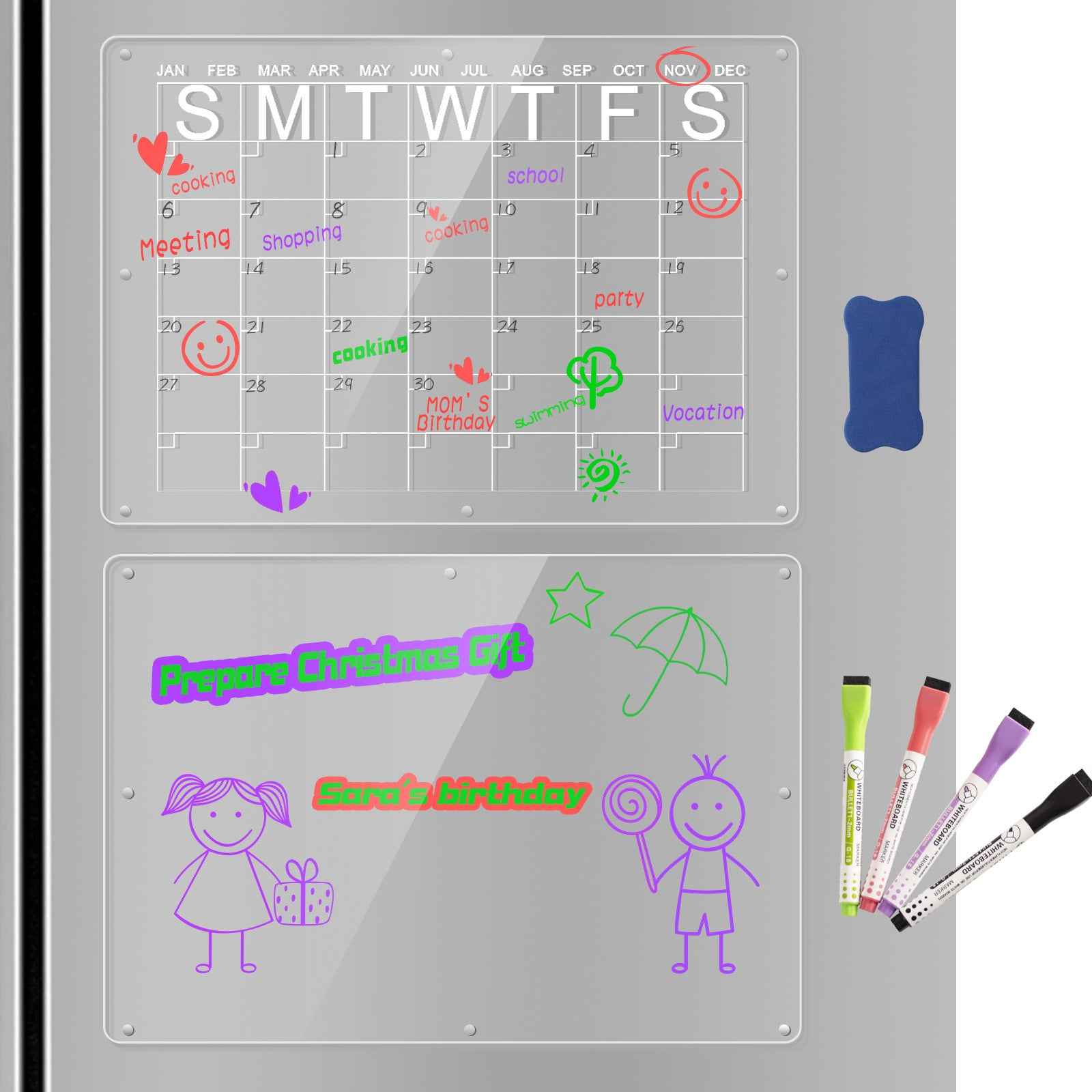 Magnetic Acrylic Fridge Calendar & Memo Board Set The AuDHD Store