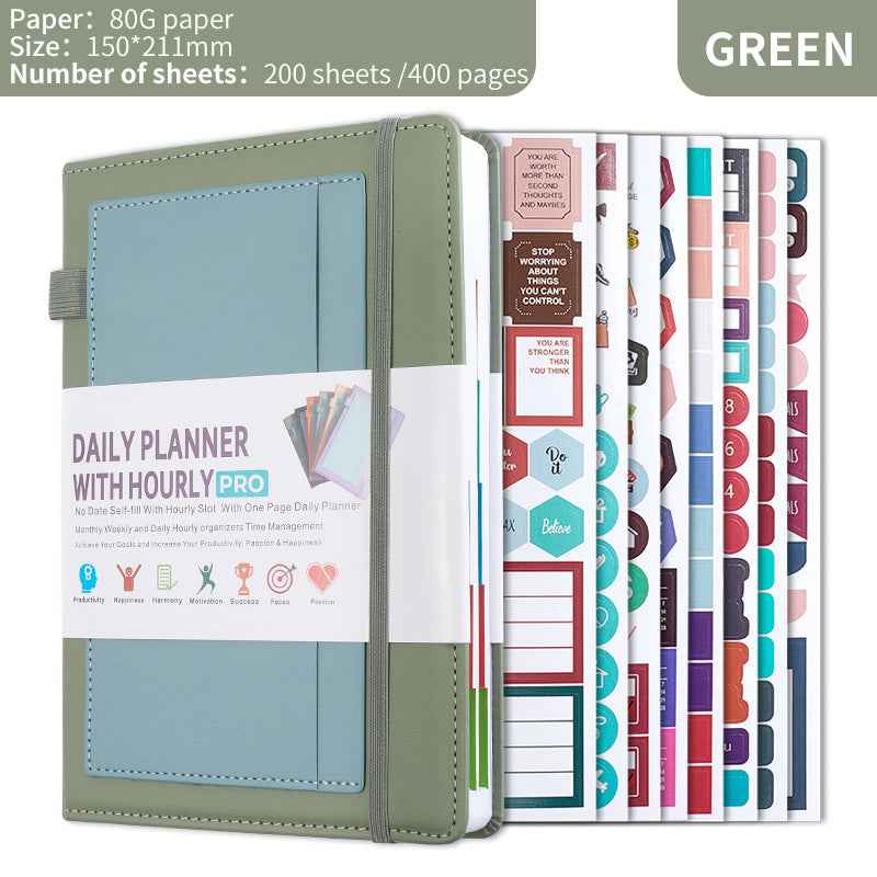 Green A5 PU Leather Agenda Daily Planner The AuDHD Store
