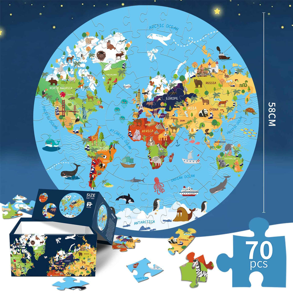 World Animal Puzzle — 70-Piece Round Cardboard Jigsaw Puzzle The AuDHD Store