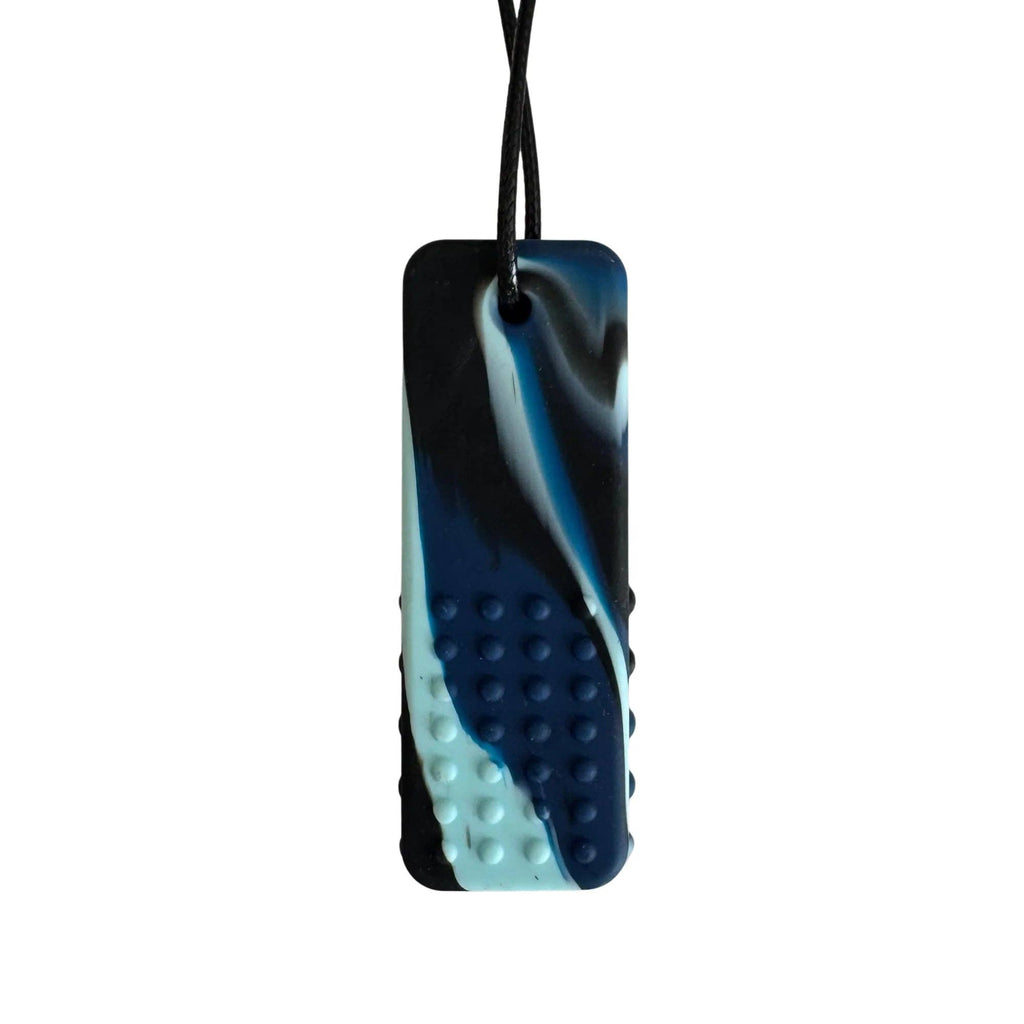 Black and blue foot-shaped object with textured sole on a white background